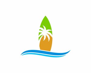 Surfboard with palm tree silhouette inside