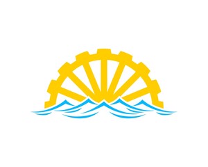 Beach wave with water mill on the top