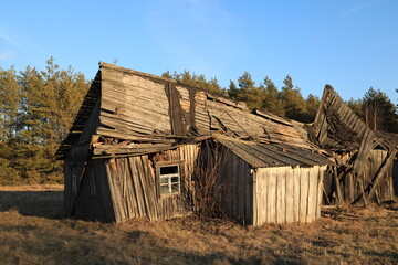 Vintage abandoned destroyed wooden house