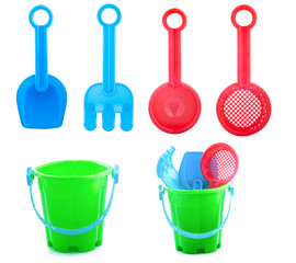 toy beach set isolated on white background