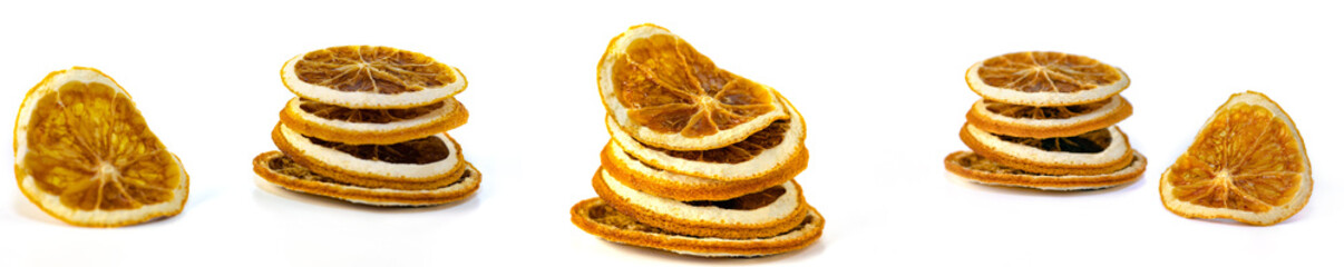 Dry oranges stack isolated on white background.