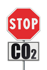 Stop Co2 written on roadsign - concept image on white background