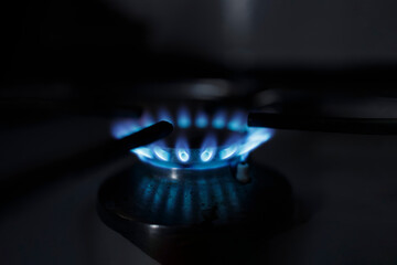 A flame from a gas cooker burning during energy shortages