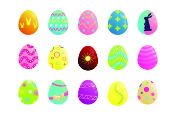Easter eggs set isolated on white background. Cartoon eggs decorated in different colors.