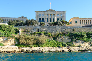 The former Royal Naval Hospital Bighi overlooking the shore of the Grand Harbour in Kalkara, Malta.