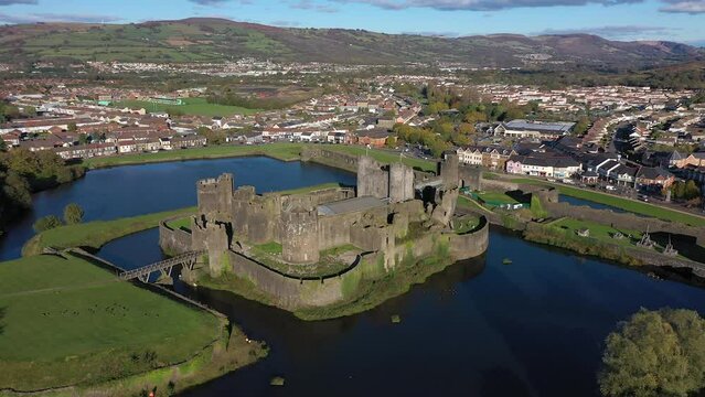 Caerphilly Castle, Castell Caerffili, medieval castle dominating the centre of town, Caerphilly, Glamorgan, Wales, United Kingdom