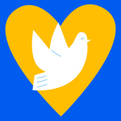Peace dove vector. Ukrainian flag. Stand with ukraine. Flat vector illustration. Victory. Blue yellow poster. No war