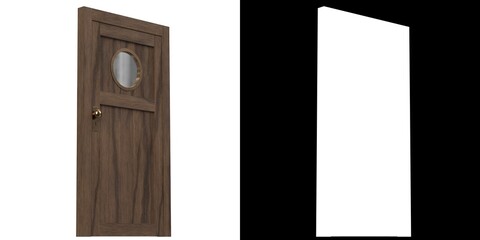 3D rendering illustration of a wooden door with a porthole window