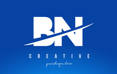BN B N Letter Modern Logo Design White Yellow Background and Swoosh.