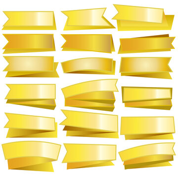 Gold ribbons paper banners on white background