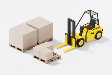 3d render of a forklift in a warehouse