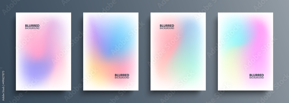 Aufkleber Set of light blurred backgrounds with modern abstract blurred color gradient patterns. Templates collection for brochures, posters, banners, flyers and cards. Vector illustration.
