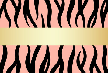 ピンクのリボンと金色の虎柄の背景：2022年の干支・寅の模様の背景素材 - はがきサイズ