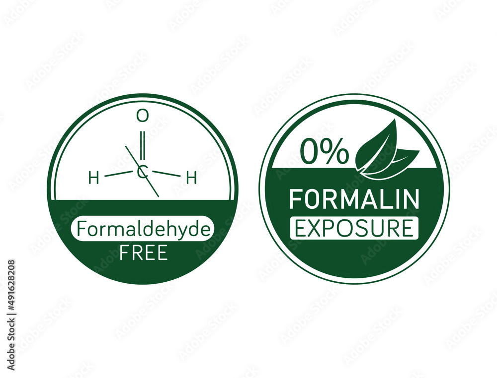 Sticker formaldehyde-free and 0% formalin exposure icon, logo vector illustration