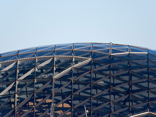 Fototapeta premium MOSCOW - JULE 25: Fragment of floating bridge Zaryadye Park in Moscow against the sky on Jule 25, 2019 in Moscow, Russia