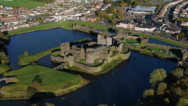 Caerphilly Castle, Castell Caerffili, medieval castle dominating the centre of town, Caerphilly, Glamorgan, Wales, United Kingdom