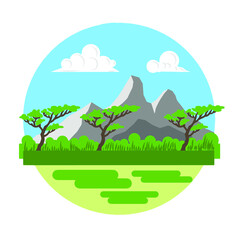 Fototapeta premium Vector Landscape Flat Painting Mountain