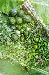 Ingredients of Thai Food. A group of vegetable, curry, spices, herb