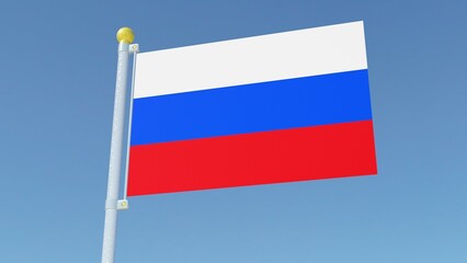 cgi 3D generated flag of Russia on a pole waving in front of blue background