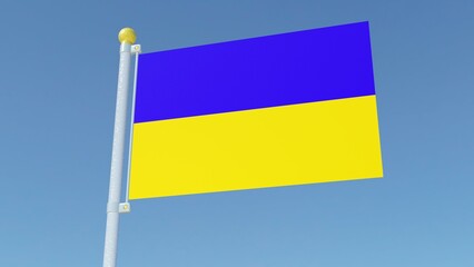 cgi 3D generated flag of Ukraine on a pole waving in front of blue background