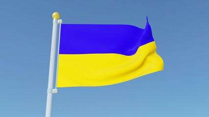 cgi 3D generated flag of Ukraine on a pole waving in front of blue background