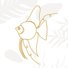fish drawing in one continuous line, isolated vector