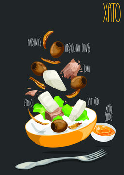 Xato salad, Catalan food. Vector illustration