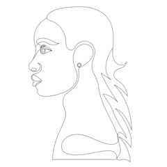 portrait woman drawing in one continuous line, isolated vector