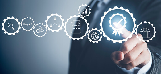 Certification Assurance Guarantee, ISO certification and standardization concept. Business process...
