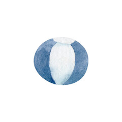 Watercolor blue beach ball  illustration on isolated background. Can be used for stationery design, textile design (clothing print, etc.), smartphone case design, phone screen wallpaper, etc.