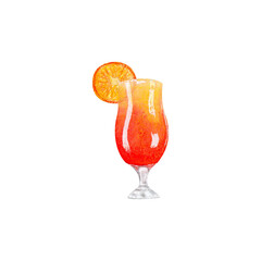 Watercolor illustration orange beach cocktail on isolated background. Can be used for stationery design, textile design (clothing print, etc.), smartphone case design, phone screen wallpaper, etc.