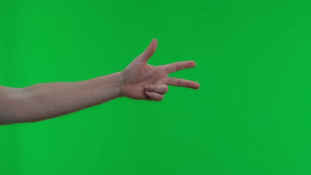 Woman Hand Showing Three Fingers On Green Screen Background