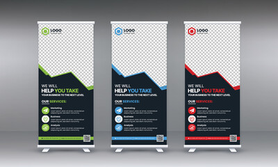 Corporate rollup banner template, advertisement, pull up, polygon background, vector illustration, and display banner for your Corporate business, company, shop, and restaurant with 3 color