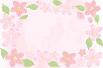 水彩風フレーム　桜の花びら　囲み