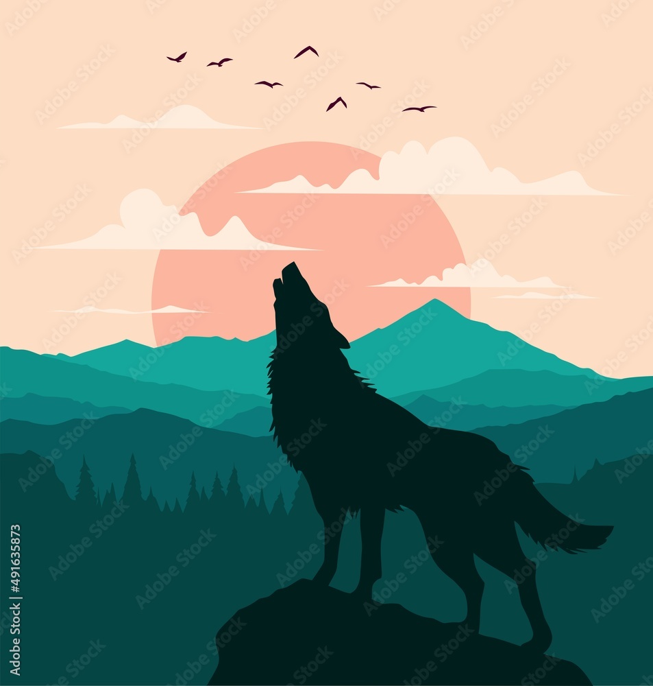 Wall mural wolf in the mountains