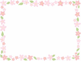 水彩風フレーム　桜の花びら　四角　