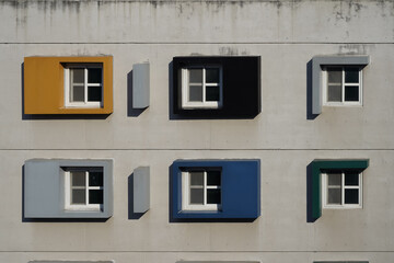 Colorful pattern from windows in modern residential building