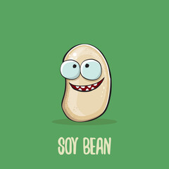 vector funny cartoon cute soybean character isolated on green background. Japan Kawaii soy food funky character. Soybean cartoon illustration