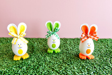 decorated easter eggs on the grass.
