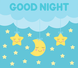 Childrens mobile for nighttime illustration. Sleep flat vector drawing for childrens party and nursery decoration