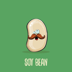 vector funny cartoon cute soybean character isolated on green background. Japan Kawaii soy food funky character. Soybean cartoon illustration