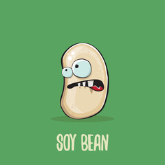 vector funny cartoon cute soybean character isolated on green background. Japan Kawaii soy food funky character. Soybean cartoon illustration