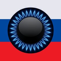 Stove burner lit with Russian flag