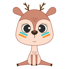 Cute cartoon deer. Woodland animals. Vector illustration.