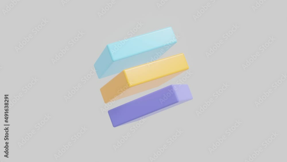 Aufkleber 3d boxes in blue-orange-violet colors rotates on a white background. abstract seamless loop 3d rende