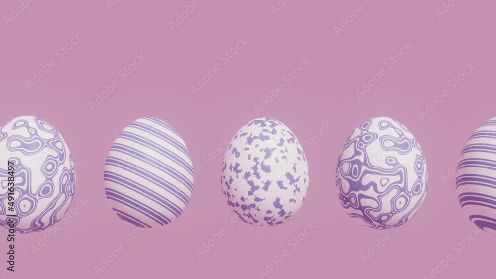 Fototapete easter eggs with abstract violet patterns on a pink background. 3d render holiday concept animation.