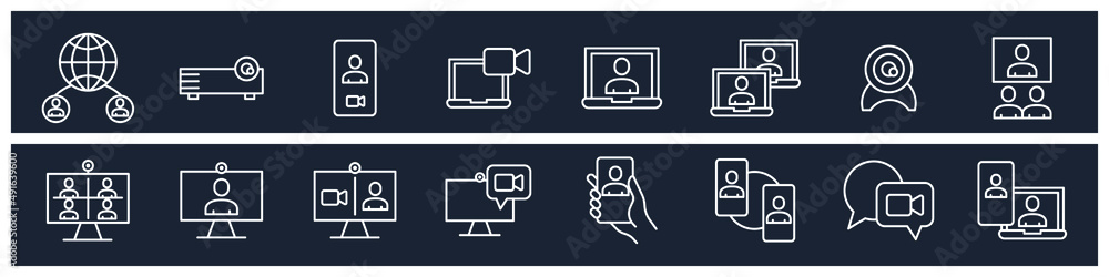 Poster set of video conference elements symbol template for graphic and web design collection logo vector i