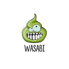 cartoon wasabi smiling character isolated on white background. green wasabi paste