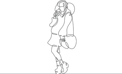 Obraz na płótnie Canvas One continuous line.Japanese modern fashion youth. Asian teenagers. Street fashion clothes from asia. Continuous line drawing.Line Art isolated white background.
