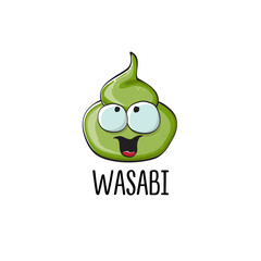 cartoon wasabi smiling character isolated on white background. green wasabi paste